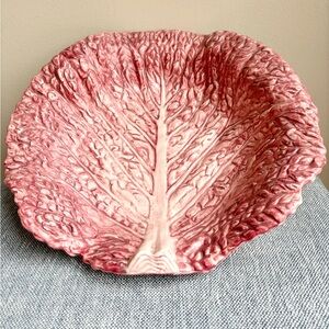 F&F Cabbage Leaf Red Pink Serving Bowl Dish Lettuce Large Vintage Rare 1989